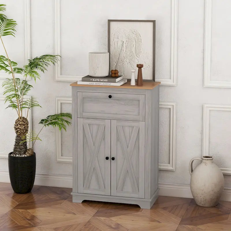 Mobile dispensa/credenza da fattoria con ante scorrevoli, credenza da cucina con doppie ante, cassetto e ripiano regolabile
