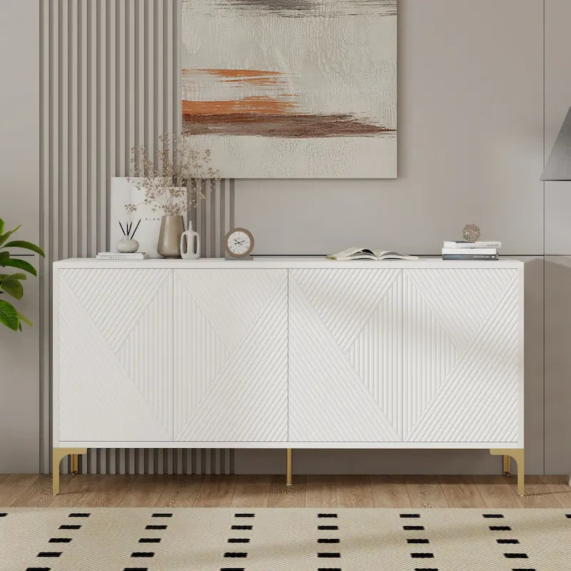 Credenza a 4 ante da 60" con ante intagliate e ripiani regolabili per ingresso, sala da pranzo, soggiorno