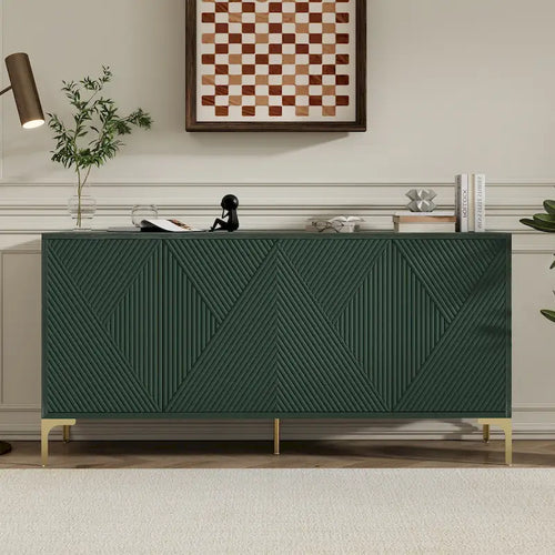 60 4-Door Sideboard Cabinet with Carved Door Panels and Adjustable Shelves for Entryway Dining Room Living Room
