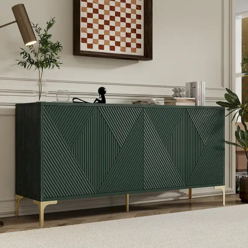 Credenza a 4 ante da 60" con ante intagliate e ripiani regolabili per ingresso, sala da pranzo, soggiorno