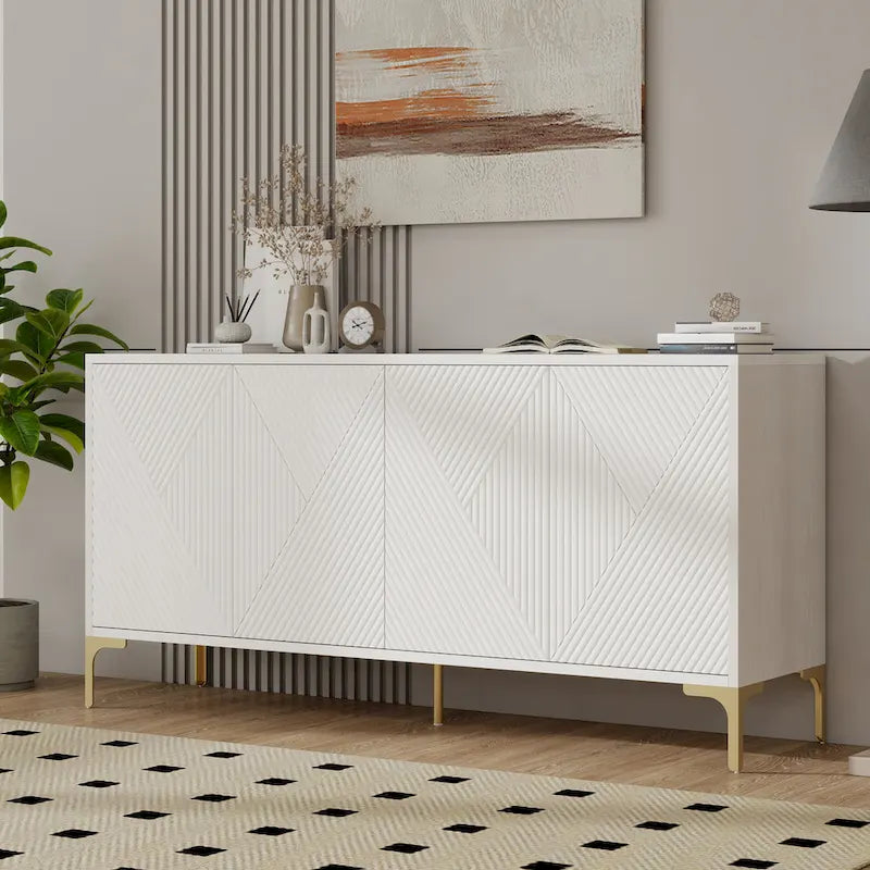 Credenza a 4 ante da 60" con ante intagliate e ripiani regolabili per ingresso, sala da pranzo, soggiorno