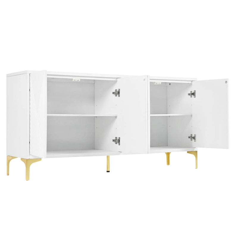 Credenza a 4 ante da 60" con ante intagliate e ripiani regolabili per ingresso, sala da pranzo, soggiorno
