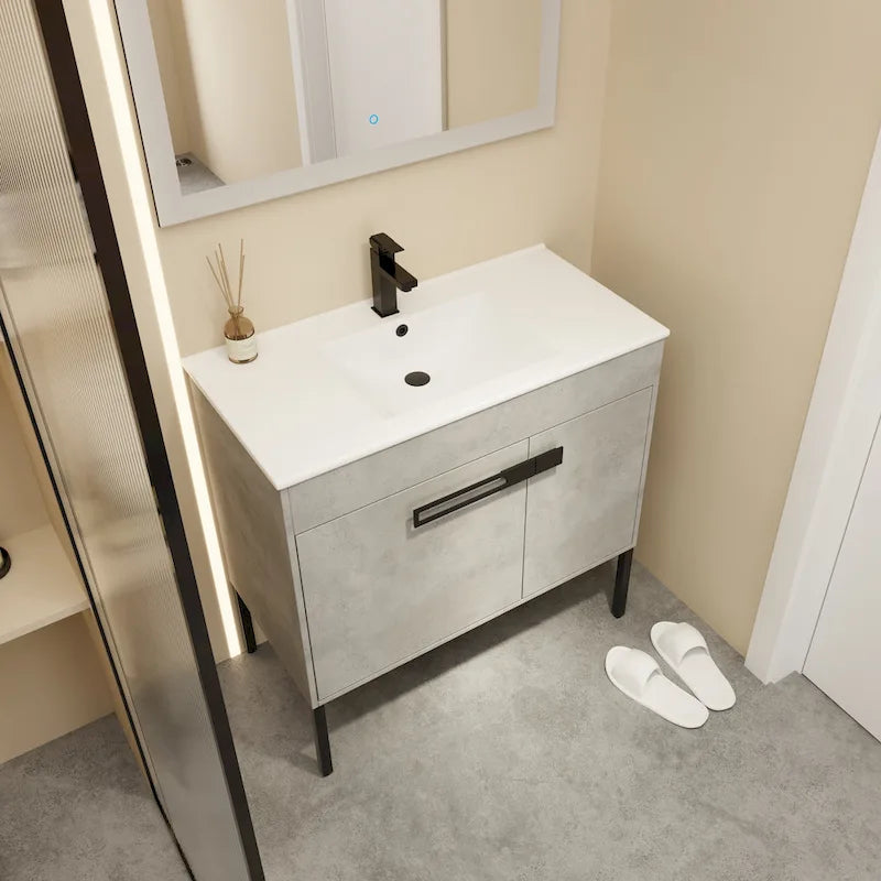 Mobile bagno da 24 pollici/30 pollici/36 pollici con lavabo, mobiletto freestanding/a parete, set lavabo in ceramica con ripiano regolabile