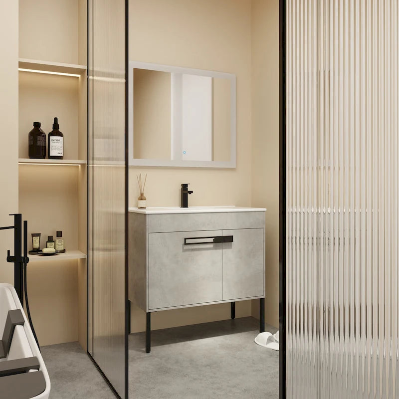 Mobile bagno da 24 pollici/30 pollici/36 pollici con lavabo, mobiletto freestanding/a parete, set lavabo in ceramica con ripiano regolabile