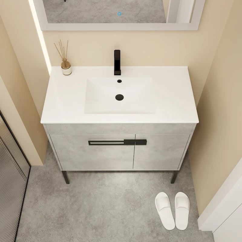 Mobile bagno da 24 pollici/30 pollici/36 pollici con lavabo, mobiletto freestanding/a parete, set lavabo in ceramica con ripiano regolabile