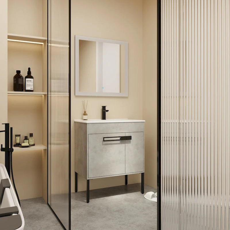 Mobile bagno da 24 pollici/30 pollici/36 pollici con lavabo, mobiletto freestanding/a parete, set lavabo in ceramica con ripiano regolabile
