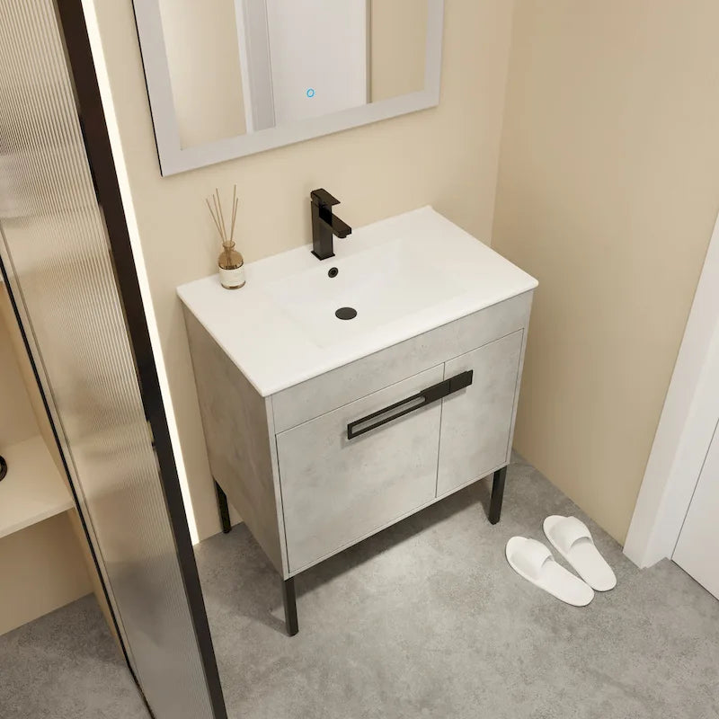 Mobile bagno da 24 pollici/30 pollici/36 pollici con lavabo, mobiletto freestanding/a parete, set lavabo in ceramica con ripiano regolabile