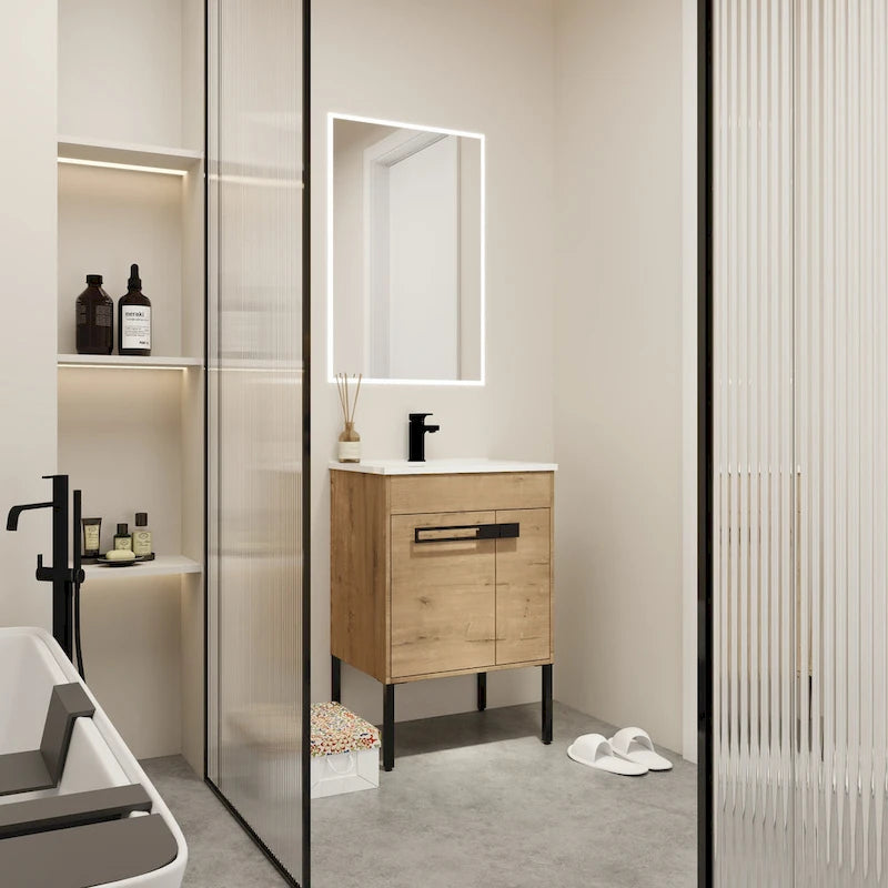 Mobile bagno da 24 pollici/30 pollici/36 pollici con lavabo, mobiletto freestanding/a parete, set lavabo in ceramica con ripiano regolabile
