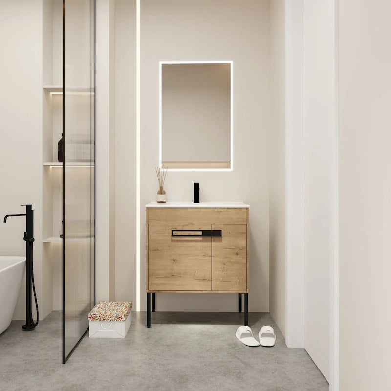 Mobile bagno da 24 pollici/30 pollici/36 pollici con lavabo, mobiletto freestanding/a parete, set lavabo in ceramica con ripiano regolabile