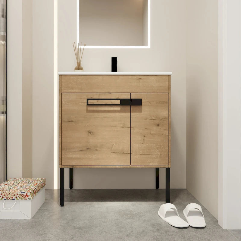 Mobile bagno da 24 pollici/30 pollici/36 pollici con lavabo, mobiletto freestanding/a parete, set lavabo in ceramica con ripiano regolabile