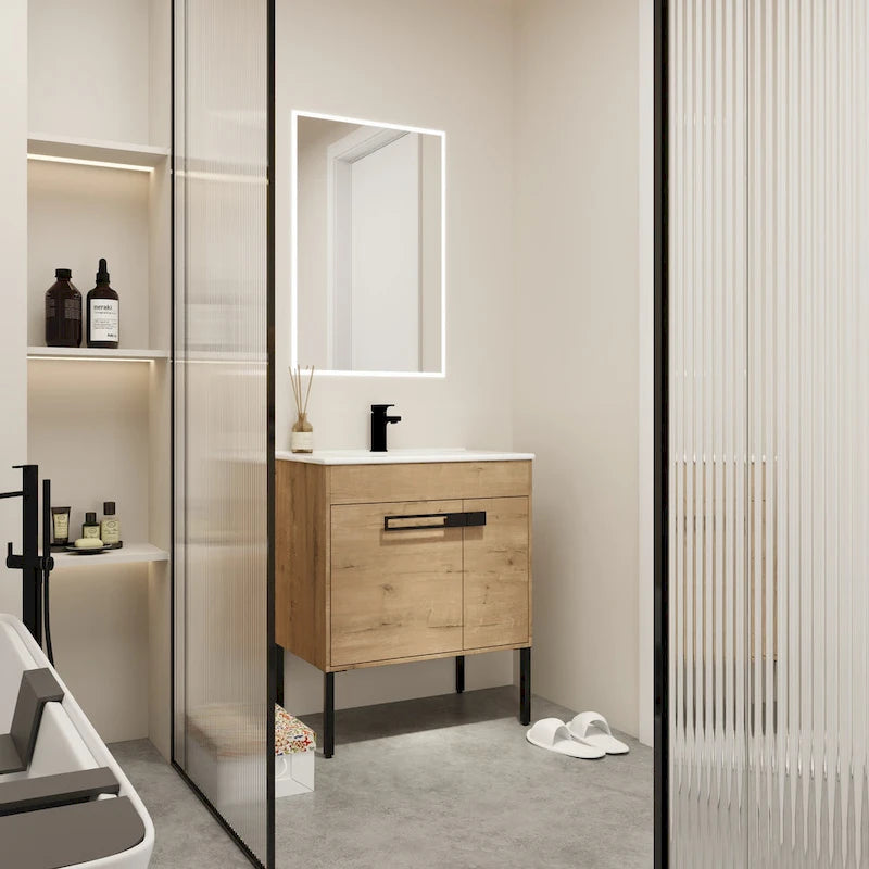 Mobile bagno da 24 pollici/30 pollici/36 pollici con lavabo, mobiletto freestanding/a parete, set lavabo in ceramica con ripiano regolabile
