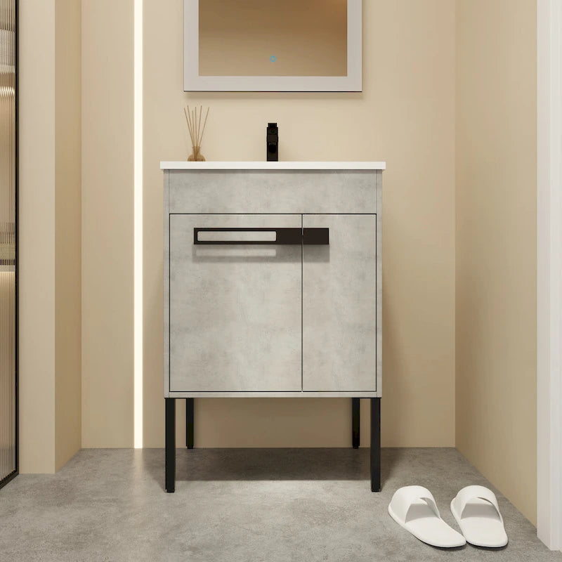 Mobile bagno da 24 pollici/30 pollici/36 pollici con lavabo, mobiletto freestanding/a parete, set lavabo in ceramica con ripiano regolabile