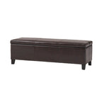 Elias Storage Ottoman Bench, Detailed Brown Faux Leather, 51 Inch