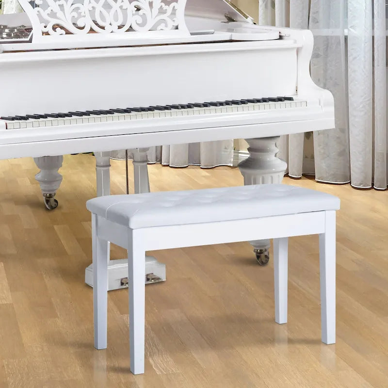 Panca da pianoforte a 2 posti imbottita in ecopelle betulla Country tradizionale - Bianco