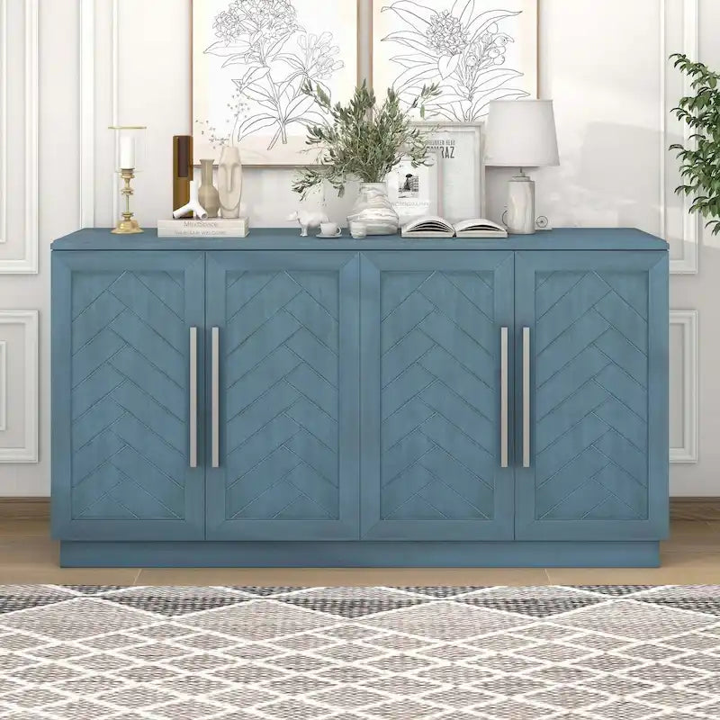 Credenza con 4 Ante Ampio Spazio Contenitivo con Ripiani Regolabili