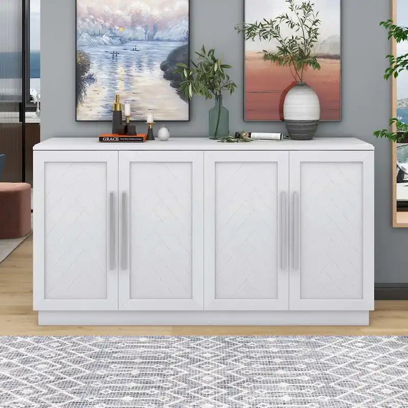 Credenza con 4 Ante Ampio Spazio Contenitivo con Ripiani Regolabili