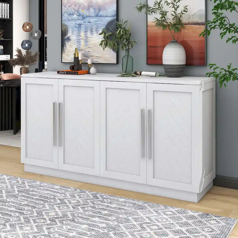 Credenza con 4 Ante Ampio Spazio Contenitivo con Ripiani Regolabili