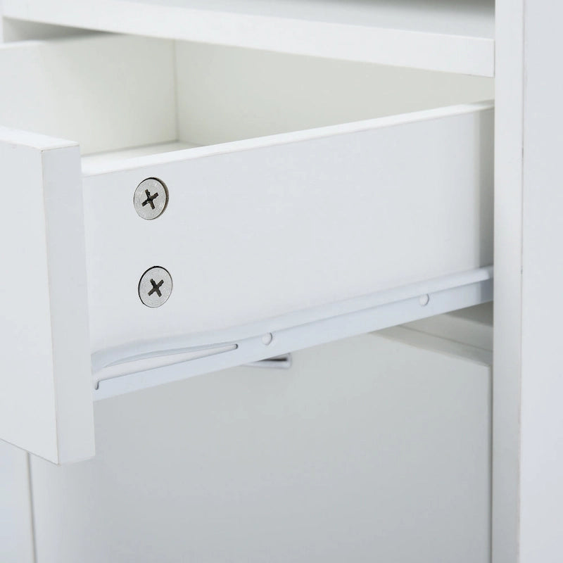 Organizzatore mobiletto con cassetto e armadietto, supporto per stampante con rotelle, bianco