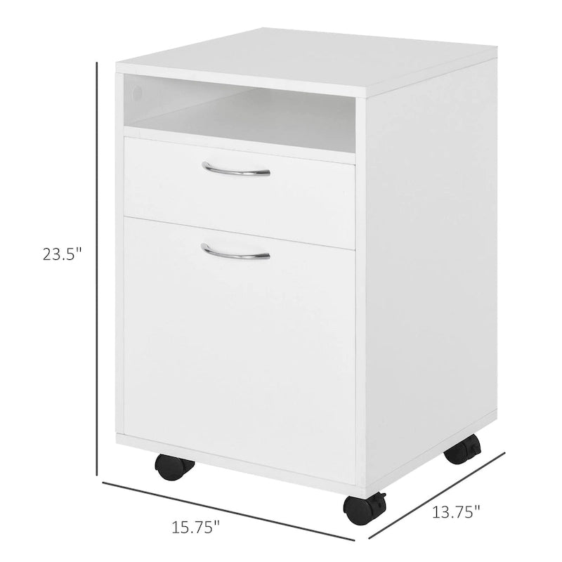 Organizzatore mobiletto con cassetto e armadietto, supporto per stampante con rotelle, bianco