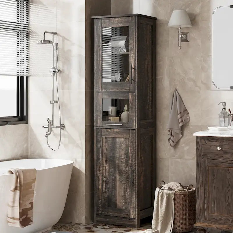 Mobiletto alto da bagno, armadietto salvaspazio stretto con ante e ripiani regolabili