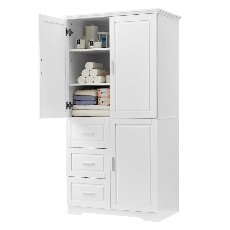 Armadio da bagno alto con ante, tre cassetti