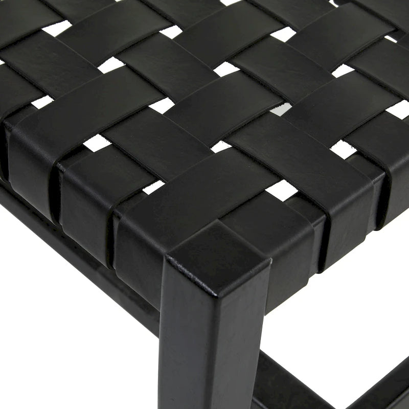 Panca in pelle intrecciata fatta a mano nera o marrone - 47 x 18 x 17