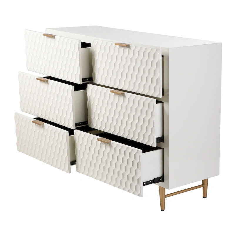 Cassettiera di Design a Sei Cassetti con Maniglie Dorate - Finitura Crema e Oro