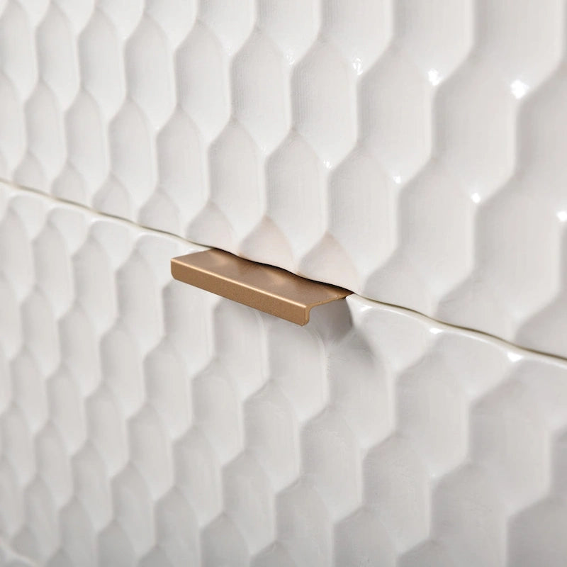 Cassettiera di Design a Sei Cassetti con Maniglie Dorate - Finitura Crema e Oro