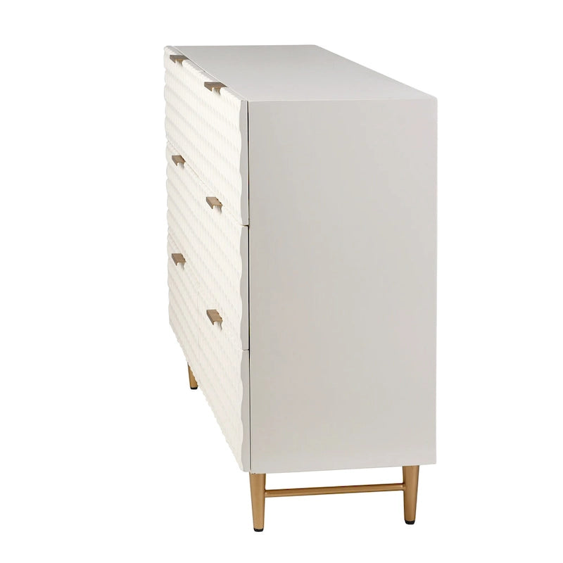Cassettiera di Design a Sei Cassetti con Maniglie Dorate - Finitura Crema e Oro