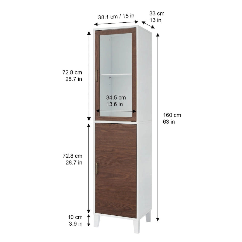 Mobile pensile da bagno a colonna Tyler - Bianco e Noce
