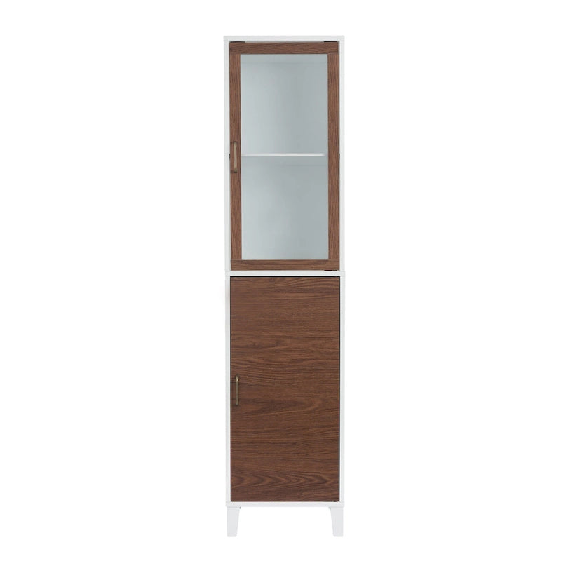 Mobile pensile da bagno a colonna Tyler - Bianco e Noce