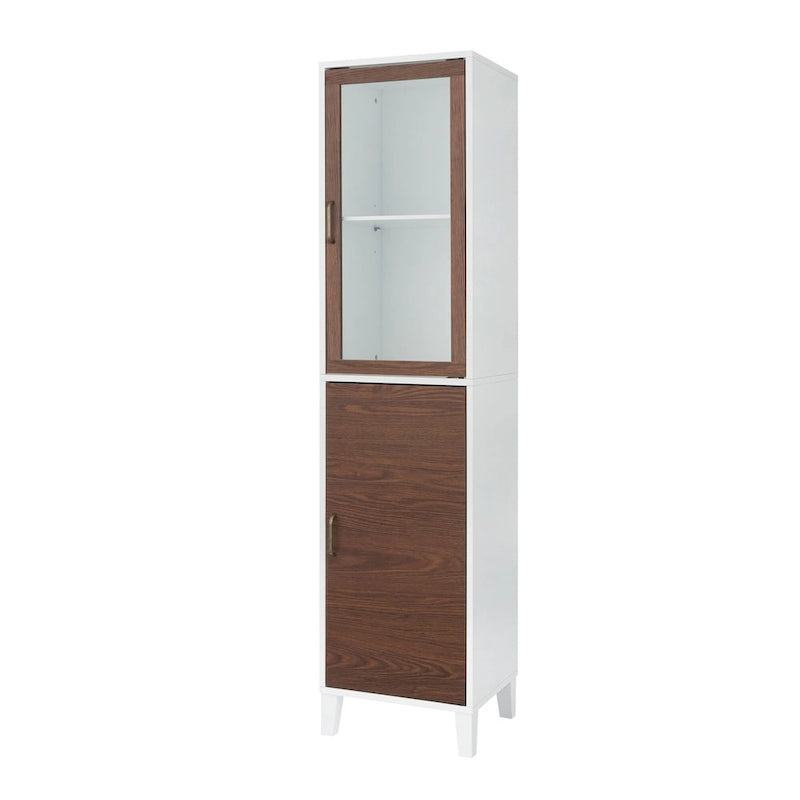 Mobile pensile da bagno a colonna Tyler - Bianco e Noce
