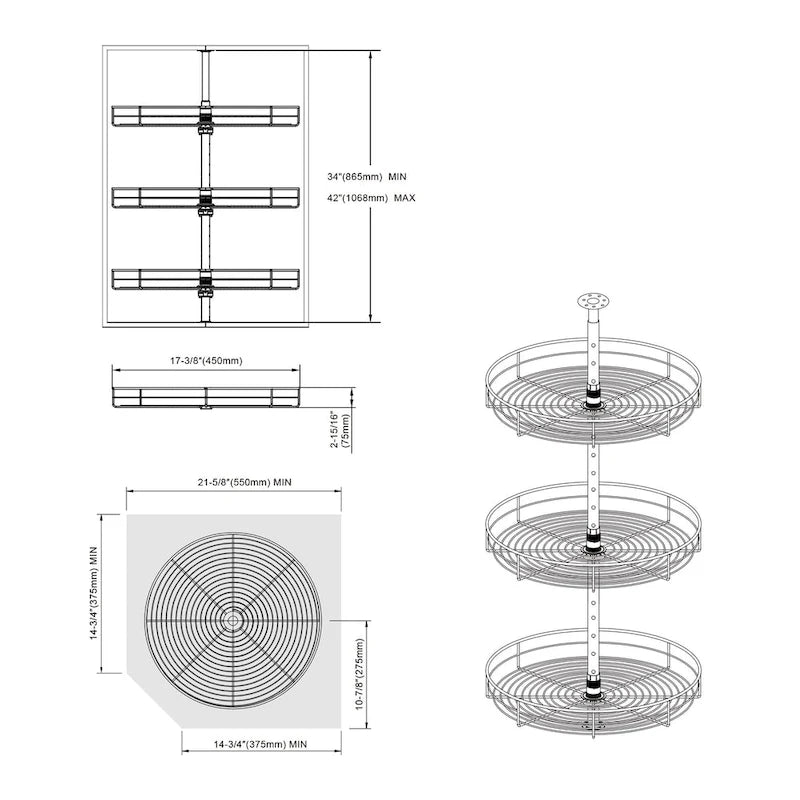 Lazy Susan 18" di diametro - Triplo ripiano girevole a 360° in acciaio inox