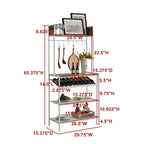 Scaffale da Panettiere a Mattonelle Rosse con Portabottiglie da 9 Bottiglie e 8 Ganci - Organizer da Cucina, Bianco