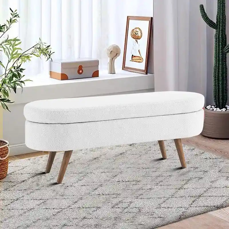 Panca Contenitore Moderna Minimalista in Tessuto di Lino Imbottita con Top Ribaltabile