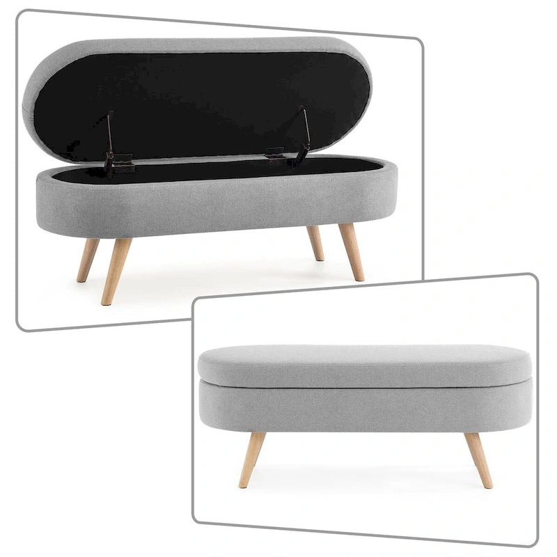 Panca Contenitore Moderna Minimalista in Tessuto di Lino Imbottita con Top Ribaltabile
