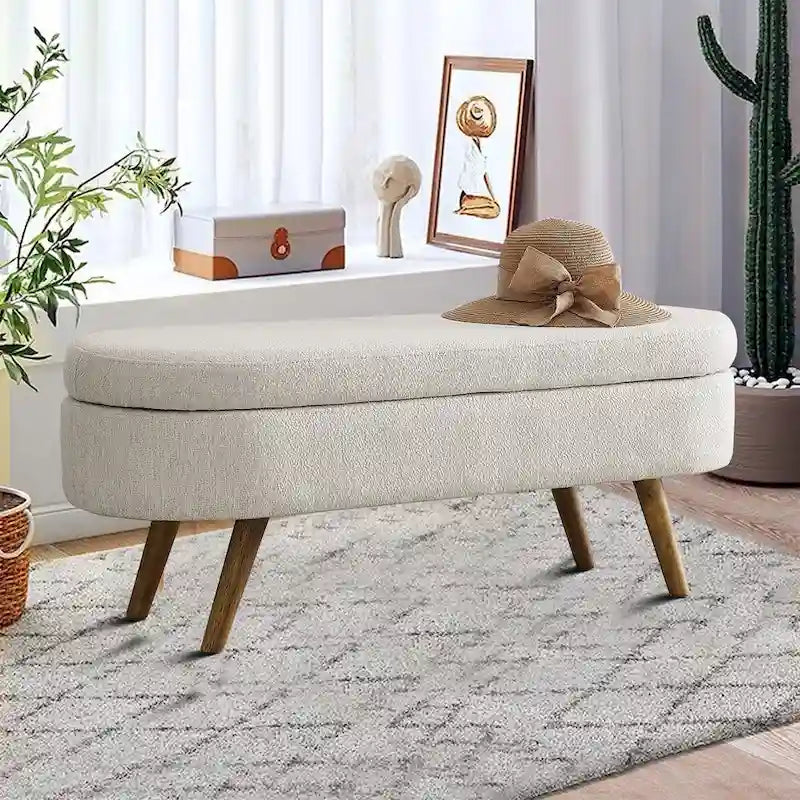 Panca Contenitore Moderna Minimalista in Tessuto di Lino Imbottita con Top Ribaltabile