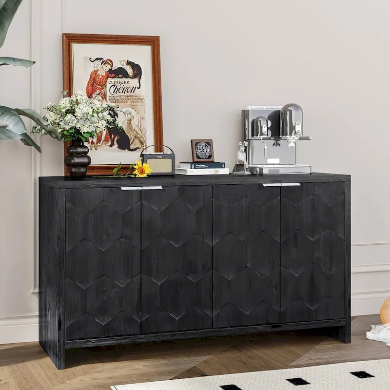 Mobiletto d'accento in stile rustico a 4 ante, mobile credenza in legno, buffet, server, mobile contenitore