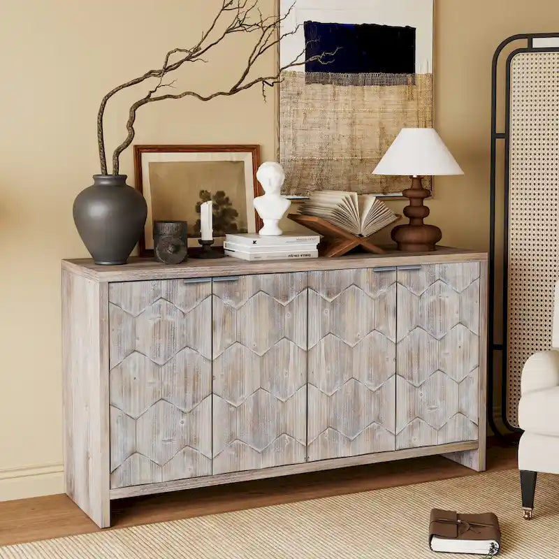 Mobiletto d'accento in stile rustico a 4 ante, mobile credenza in legno, buffet, server, mobile contenitore