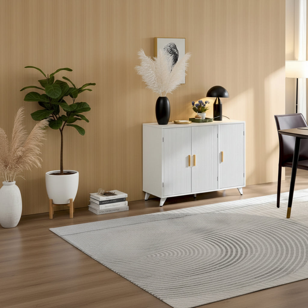 Modern Wavy Texture Sideboard Buffet Cabinet with 3 Doors