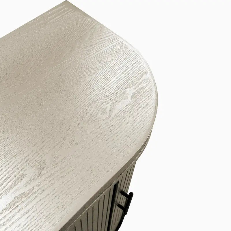 Madia moderna curva con mobile contenitore in legno a 4 ante e ripiani regolabili