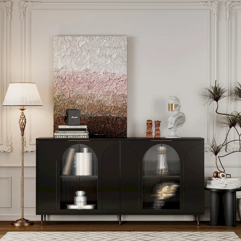Mobile Credenza Laccato in Legno con 4 Ante in Vetro Buffet Contenitore