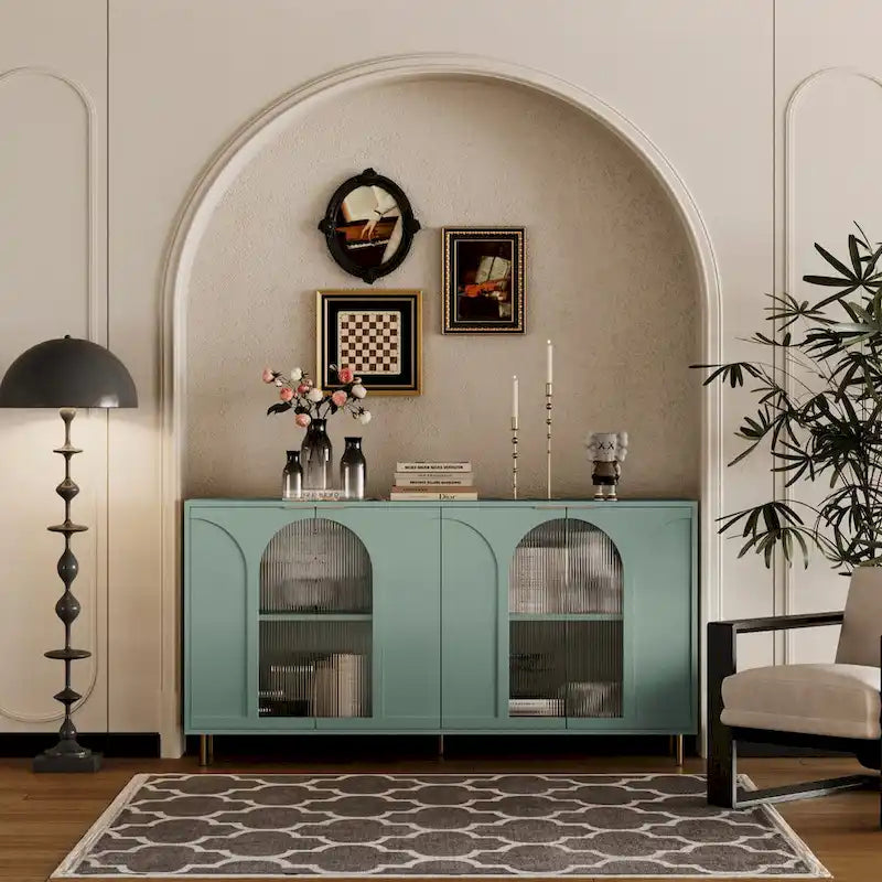 Mobile Credenza Laccato in Legno con 4 Ante in Vetro Buffet Contenitore