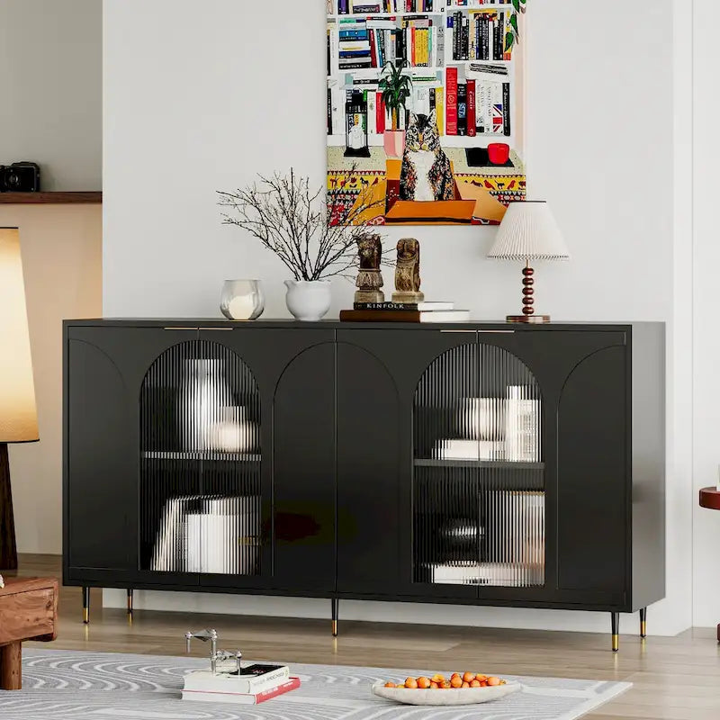 Mobile Credenza Laccato in Legno con 4 Ante in Vetro Buffet Contenitore