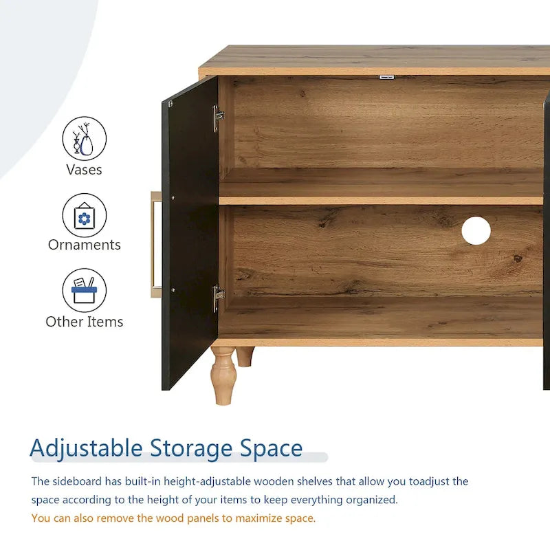 Mobile Contenitore Grande con Ante Intagliate a Fiore e Maniglie in Metallo Adatto per Soggiorno, Cucina, Ingresso