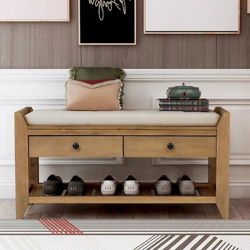 Panca scarpiera da ingresso con seduta imbottita e cassetti