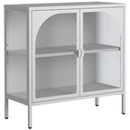 Madia in metallo, Credenza con 2 ante in vetro, Mobile bar con ripiani regolabili capacità 90 kg