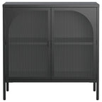 Madia in metallo, Credenza con 2 ante in vetro, Mobile bar con ripiani regolabili capacità 90 kg