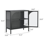 Madia in metallo, Credenza con 2 ante in vetro, Mobile bar con ripiani regolabili capacità 90 kg