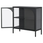 Madia in metallo, Credenza con 2 ante in vetro, Mobile bar con ripiani regolabili capacità 90 kg